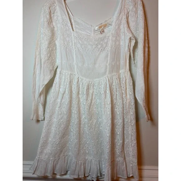 LoveShackFancy Preslina Dress True White Eyelet Lace Mini Square Neck Size 2 NEW - Picture 2 of 12
